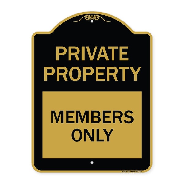 Designer Series Private Parking Members Only, Black & Gold Aluminum Sign, 18" x 24", BG-1824-23255